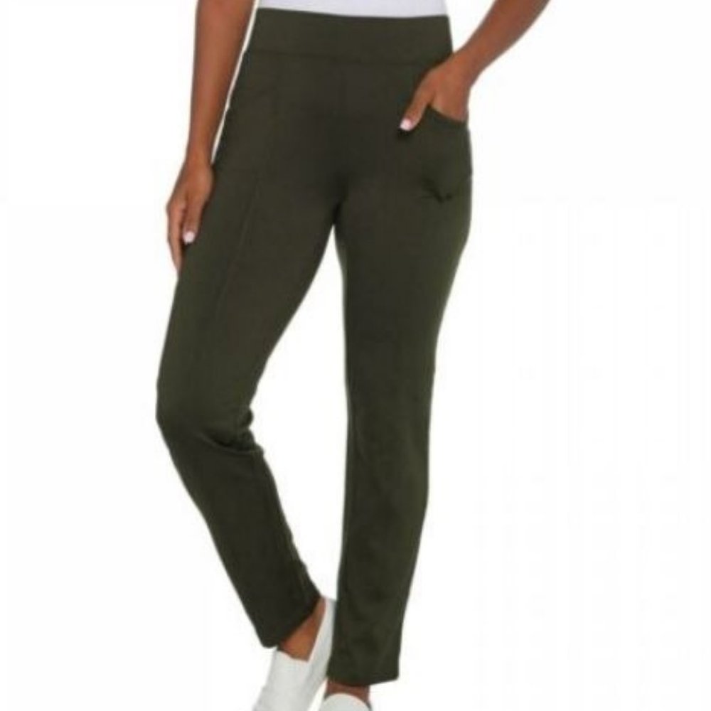 Denim&Co Olive Green Pull-On Slim Pants